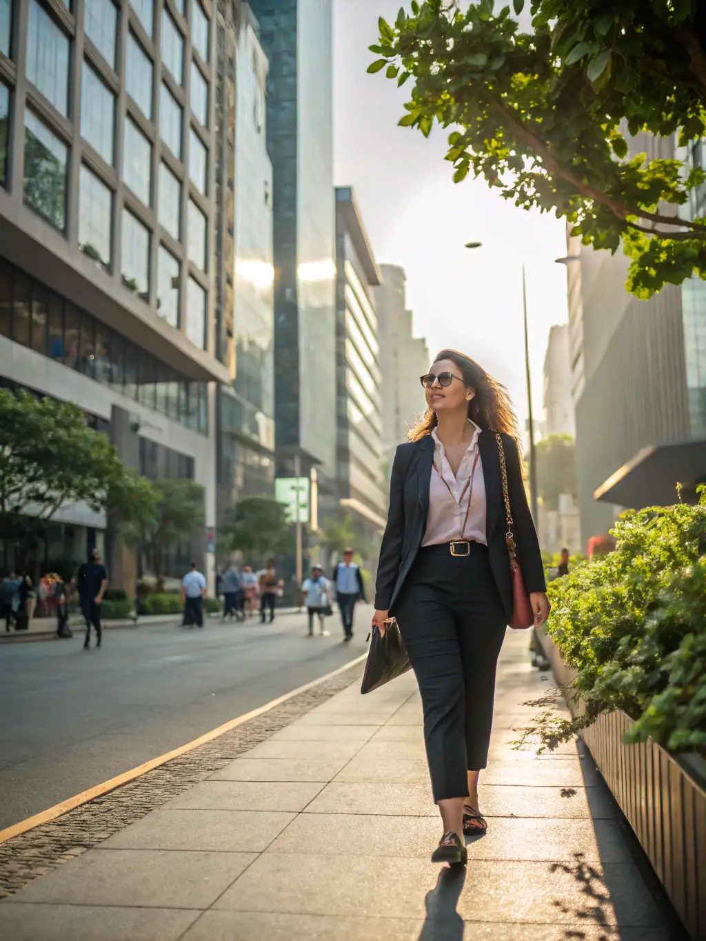 A professional in a business suit confidently striding forward, symbolizing career advancement and strategic planning.