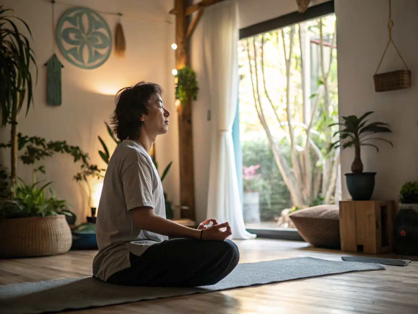 An image of a person meditating or engaging in self-reflection in a peaceful environment, illustrating personal growth and mindfulness.